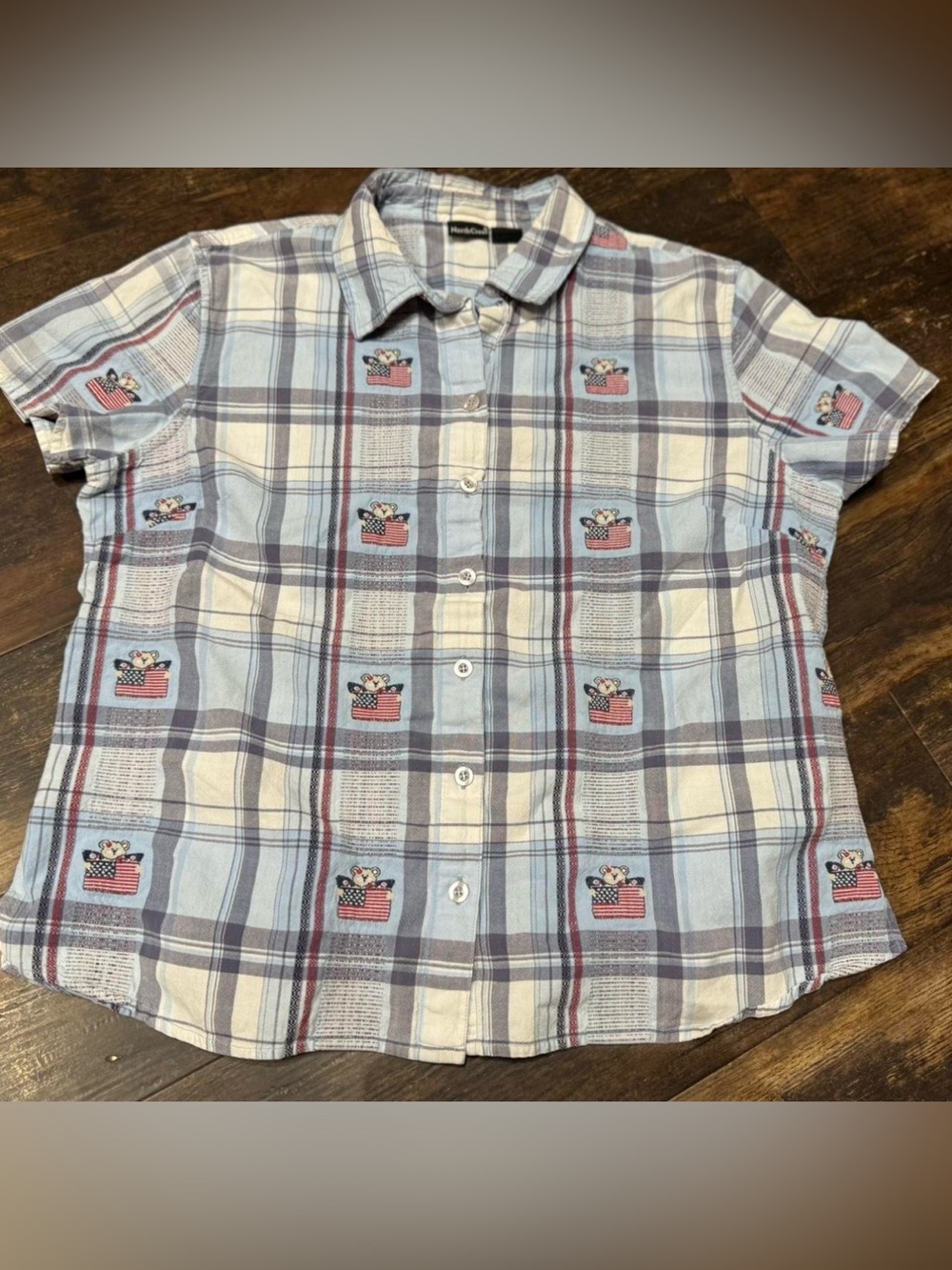 Women’s Northcrest “American Flag Bear” Button Down Shirt Size XL